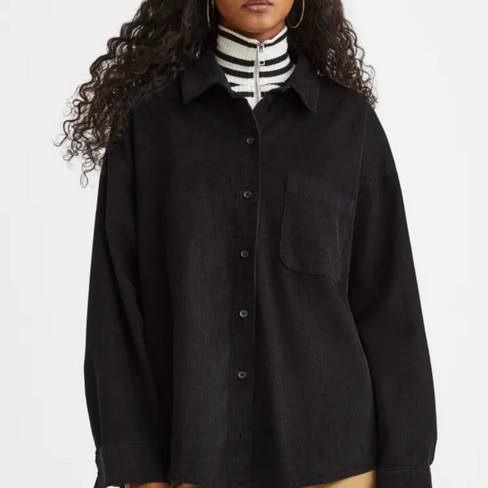 H&M Oversized Corduroy Shirt size L Black